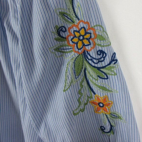 Alfred Dunner Lake Tahoe Embroidered Pinstripe Bell Sleeve Top Size 14 Casual - Picture 8 of 10